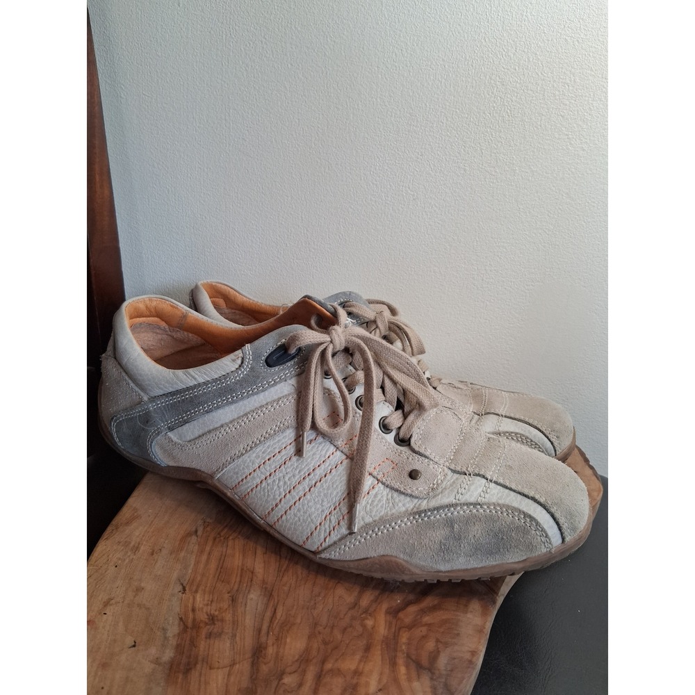 First Italian Leather Suede Sneakers Beige Grey Lace Up Driving Shoes Womens 43